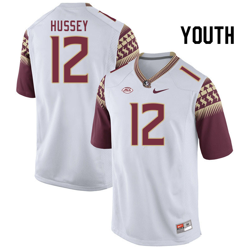 Youth #12 Conrad Hussey Florida State Seminoles College Football Jerseys Stitched Sale-White